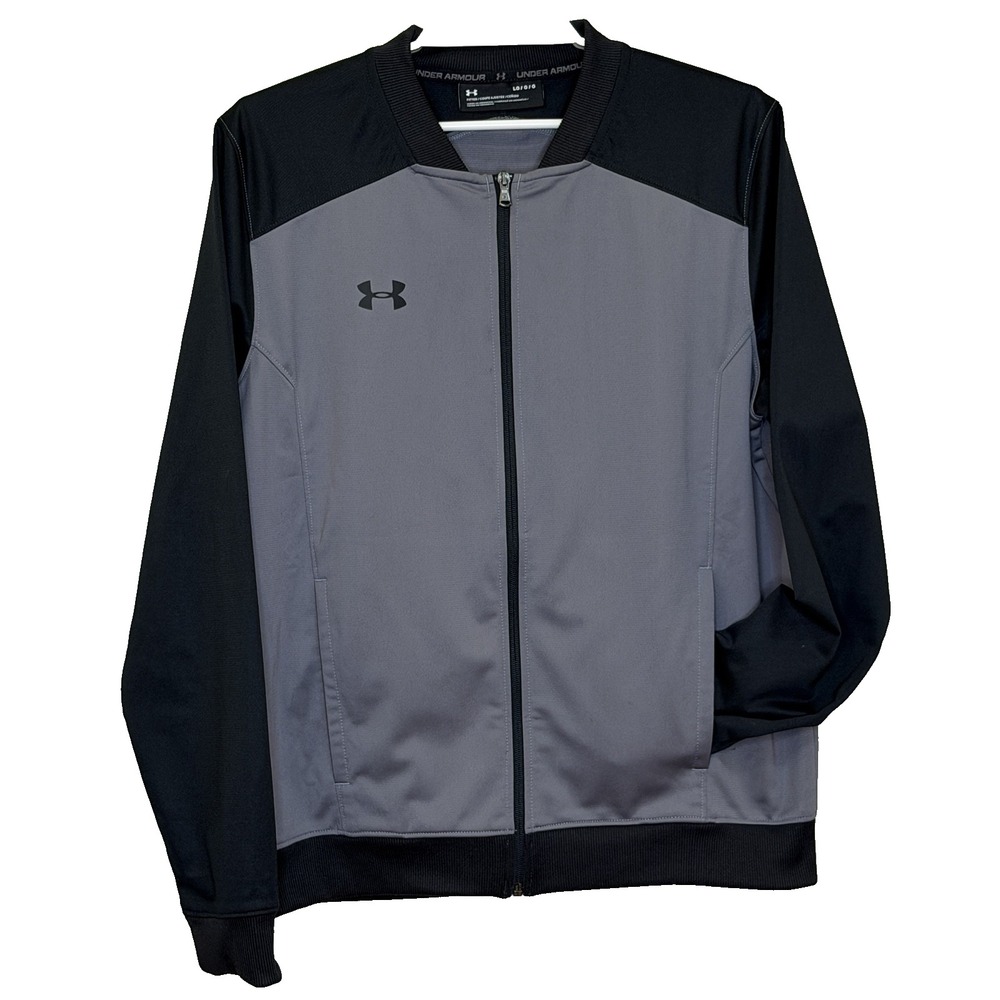Under Armour Full Zip Track Jacket Mens Sz Large Gray Black Long Sleeve Pockets